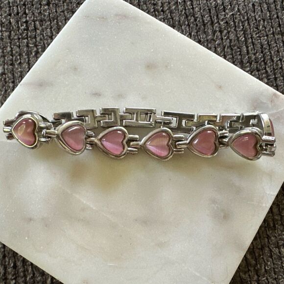 Pink and Silver Women's Bracelet Hearts Clasp - Picture 1 of 4